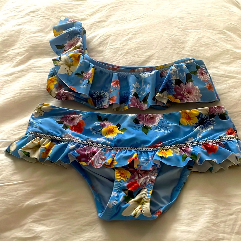 Nanette Lapore one shoulder, ruffle, skirted bikini